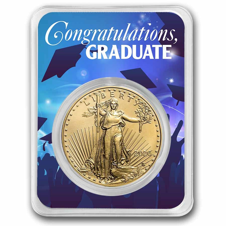 2025 1 oz Gold Eagle - w/Celebrate Graduate Card, In TEP