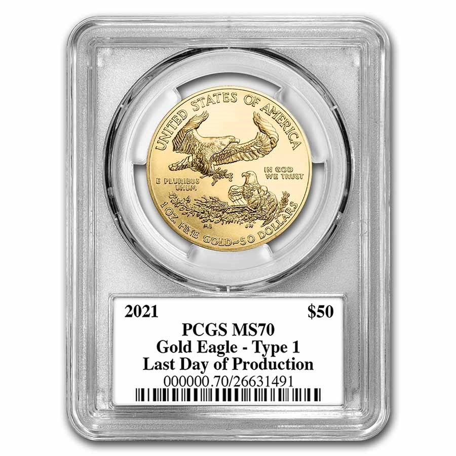 2021 1 oz Gold Eagle (Type 1) MS-70 PCGS (Last Day, Black)